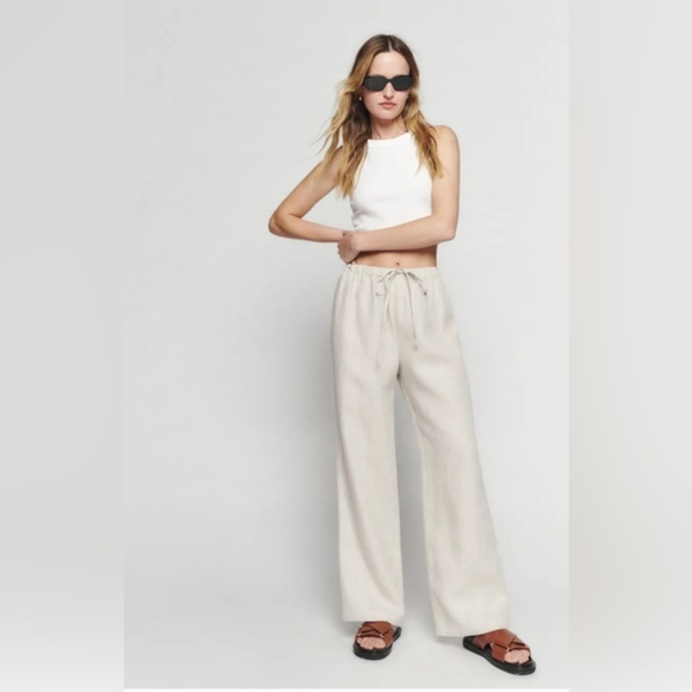 New Reformation Petites Olina Linen Pant Oatmeal Size MP